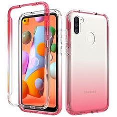Silikon Hülle Handyhülle Ultra Dünn Flexible Schutzhülle Tasche Transparent Vorder und Rückseite 360 Grad Ganzkörper Farbverlauf für Samsung Galaxy A11 Rot