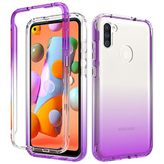 Silikon Hülle Handyhülle Ultra Dünn Flexible Schutzhülle Tasche Transparent Vorder und Rückseite 360 Grad Ganzkörper Farbverlauf für Samsung Galaxy A11 Violett