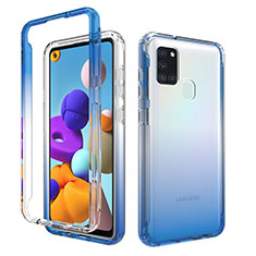 Silikon Hülle Handyhülle Ultra Dünn Flexible Schutzhülle Tasche Transparent Vorder und Rückseite 360 Grad Ganzkörper Farbverlauf für Samsung Galaxy A21s Blau