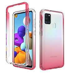 Silikon Hülle Handyhülle Ultra Dünn Flexible Schutzhülle Tasche Transparent Vorder und Rückseite 360 Grad Ganzkörper Farbverlauf für Samsung Galaxy A21s Rot