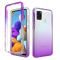 Silikon Hülle Handyhülle Ultra Dünn Flexible Schutzhülle Tasche Transparent Vorder und Rückseite 360 Grad Ganzkörper Farbverlauf für Samsung Galaxy A21s Violett