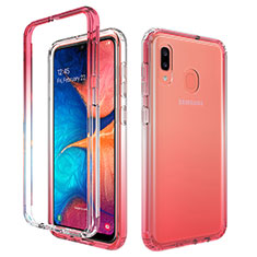 Silikon Hülle Handyhülle Ultra Dünn Flexible Schutzhülle Tasche Transparent Vorder und Rückseite 360 Grad Ganzkörper Farbverlauf für Samsung Galaxy A30 Rot