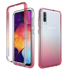 Silikon Hülle Handyhülle Ultra Dünn Flexible Schutzhülle Tasche Transparent Vorder und Rückseite 360 Grad Ganzkörper Farbverlauf für Samsung Galaxy A50 Rot