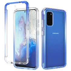 Silikon Hülle Handyhülle Ultra Dünn Flexible Schutzhülle Tasche Transparent Vorder und Rückseite 360 Grad Ganzkörper Farbverlauf für Samsung Galaxy S20 Blau