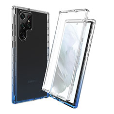 Silikon Hülle Handyhülle Ultra Dünn Flexible Schutzhülle Tasche Transparent Vorder und Rückseite 360 Grad Ganzkörper Farbverlauf für Samsung Galaxy S21 Ultra 5G Blau