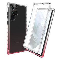 Silikon Hülle Handyhülle Ultra Dünn Flexible Schutzhülle Tasche Transparent Vorder und Rückseite 360 Grad Ganzkörper Farbverlauf für Samsung Galaxy S21 Ultra 5G Rot