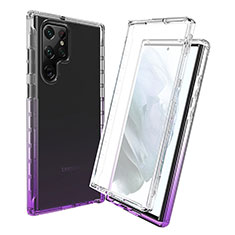 Silikon Hülle Handyhülle Ultra Dünn Flexible Schutzhülle Tasche Transparent Vorder und Rückseite 360 Grad Ganzkörper Farbverlauf für Samsung Galaxy S21 Ultra 5G Violett