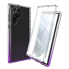 Silikon Hülle Handyhülle Ultra Dünn Flexible Schutzhülle Tasche Transparent Vorder und Rückseite 360 Grad Ganzkörper Farbverlauf für Samsung Galaxy S22 Ultra 5G Violett