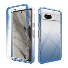 Silikon Hülle Handyhülle Ultra Dünn Flexible Schutzhülle Tasche Transparent Vorder und Rückseite 360 Grad Ganzkörper Farbverlauf JX1 für Google Pixel 7a 5G Blau