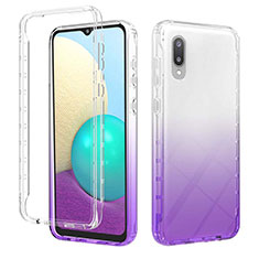 Silikon Hülle Handyhülle Ultra Dünn Flexible Schutzhülle Tasche Transparent Vorder und Rückseite 360 Grad Ganzkörper Farbverlauf JX1 für Samsung Galaxy A02 Violett