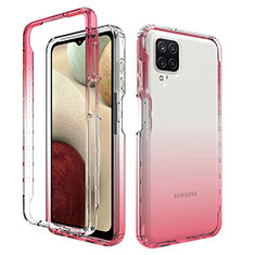 Silikon Hülle Handyhülle Ultra Dünn Flexible Schutzhülle Tasche Transparent Vorder und Rückseite 360 Grad Ganzkörper Farbverlauf JX1 für Samsung Galaxy A12 Pink