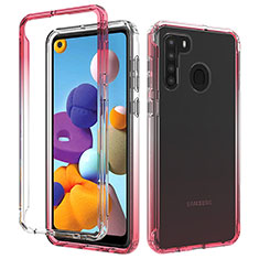 Silikon Hülle Handyhülle Ultra Dünn Flexible Schutzhülle Tasche Transparent Vorder und Rückseite 360 Grad Ganzkörper Farbverlauf JX1 für Samsung Galaxy A21s Rot