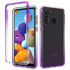 Silikon Hülle Handyhülle Ultra Dünn Flexible Schutzhülle Tasche Transparent Vorder und Rückseite 360 Grad Ganzkörper Farbverlauf JX1 für Samsung Galaxy A21s Violett