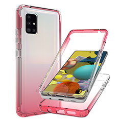 Silikon Hülle Handyhülle Ultra Dünn Flexible Schutzhülle Tasche Transparent Vorder und Rückseite 360 Grad Ganzkörper Farbverlauf JX1 für Samsung Galaxy A51 4G Rot