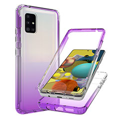 Silikon Hülle Handyhülle Ultra Dünn Flexible Schutzhülle Tasche Transparent Vorder und Rückseite 360 Grad Ganzkörper Farbverlauf JX1 für Samsung Galaxy A51 4G Violett