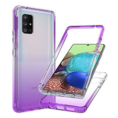 Silikon Hülle Handyhülle Ultra Dünn Flexible Schutzhülle Tasche Transparent Vorder und Rückseite 360 Grad Ganzkörper Farbverlauf JX1 für Samsung Galaxy A71 4G A715 Violett