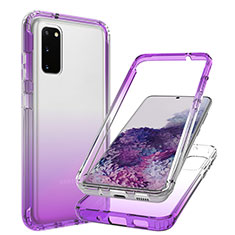 Silikon Hülle Handyhülle Ultra Dünn Flexible Schutzhülle Tasche Transparent Vorder und Rückseite 360 Grad Ganzkörper Farbverlauf JX1 für Samsung Galaxy S20 Violett