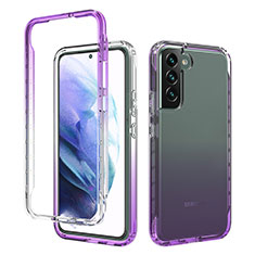 Silikon Hülle Handyhülle Ultra Dünn Flexible Schutzhülle Tasche Transparent Vorder und Rückseite 360 Grad Ganzkörper Farbverlauf M01 für Samsung Galaxy S21 FE 5G Violett