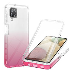 Silikon Hülle Handyhülle Ultra Dünn Flexible Schutzhülle Tasche Transparent Vorder und Rückseite 360 Grad Ganzkörper Farbverlauf YB1 für Samsung Galaxy A12 Nacho Rosa