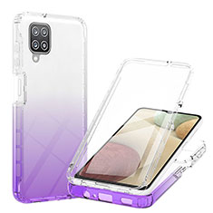Silikon Hülle Handyhülle Ultra Dünn Flexible Schutzhülle Tasche Transparent Vorder und Rückseite 360 Grad Ganzkörper Farbverlauf YB1 für Samsung Galaxy A12 Nacho Violett