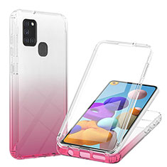 Silikon Hülle Handyhülle Ultra Dünn Flexible Schutzhülle Tasche Transparent Vorder und Rückseite 360 Grad Ganzkörper Farbverlauf YB1 für Samsung Galaxy A21s Rosa