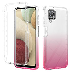 Silikon Hülle Handyhülle Ultra Dünn Flexible Schutzhülle Tasche Transparent Vorder und Rückseite 360 Grad Ganzkörper Farbverlauf YB2 für Samsung Galaxy A12 5G Rosa