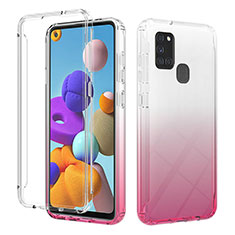 Silikon Hülle Handyhülle Ultra Dünn Flexible Schutzhülle Tasche Transparent Vorder und Rückseite 360 Grad Ganzkörper Farbverlauf YB2 für Samsung Galaxy A21s Rosa