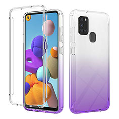 Silikon Hülle Handyhülle Ultra Dünn Flexible Schutzhülle Tasche Transparent Vorder und Rückseite 360 Grad Ganzkörper Farbverlauf YB2 für Samsung Galaxy A21s Violett