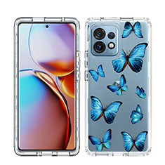 Silikon Hülle Handyhülle Ultra Dünn Flexible Schutzhülle Tasche Transparent Vorder und Rückseite 360 Grad Ganzkörper JX1 für Motorola Moto Edge 40 Pro 5G Blau