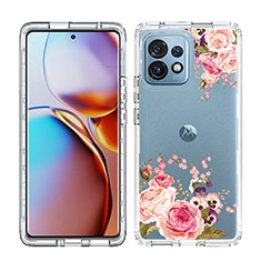 Silikon Hülle Handyhülle Ultra Dünn Flexible Schutzhülle Tasche Transparent Vorder und Rückseite 360 Grad Ganzkörper JX1 für Motorola Moto Edge 40 Pro 5G Pink