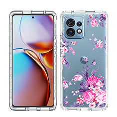 Silikon Hülle Handyhülle Ultra Dünn Flexible Schutzhülle Tasche Transparent Vorder und Rückseite 360 Grad Ganzkörper JX1 für Motorola Moto Edge 40 Pro 5G Rosa