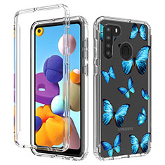 Silikon Hülle Handyhülle Ultra Dünn Flexible Schutzhülle Tasche Transparent Vorder und Rückseite 360 Grad Ganzkörper JX1 für Samsung Galaxy A21 Blau