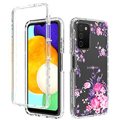 Silikon Hülle Handyhülle Ultra Dünn Flexible Schutzhülle Tasche Transparent Vorder und Rückseite 360 Grad Ganzkörper JX4 für Samsung Galaxy A03s Rosa