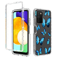 Silikon Hülle Handyhülle Ultra Dünn Flexible Schutzhülle Tasche Transparent Vorder und Rückseite 360 Grad Ganzkörper JX4 für Samsung Galaxy F02S SM-E025F Blau