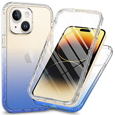 Silikon Hülle Handyhülle Ultra Dünn Flexible Schutzhülle Tasche Transparent Vorder und Rückseite 360 Grad Ganzkörper ZJ1 für Apple iPhone 14 Blau