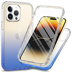 Silikon Hülle Handyhülle Ultra Dünn Flexible Schutzhülle Tasche Transparent Vorder und Rückseite 360 Grad Ganzkörper ZJ1 für Apple iPhone 14 Pro Max Blau