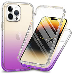 Silikon Hülle Handyhülle Ultra Dünn Flexible Schutzhülle Tasche Transparent Vorder und Rückseite 360 Grad Ganzkörper ZJ1 für Apple iPhone 14 Pro Violett