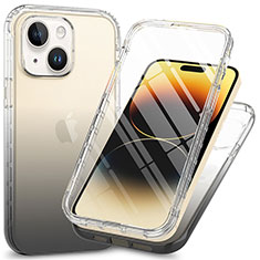 Silikon Hülle Handyhülle Ultra Dünn Flexible Schutzhülle Tasche Transparent Vorder und Rückseite 360 Grad Ganzkörper ZJ1 für Apple iPhone 15 Plus Dunkelgrau