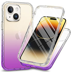 Silikon Hülle Handyhülle Ultra Dünn Flexible Schutzhülle Tasche Transparent Vorder und Rückseite 360 Grad Ganzkörper ZJ1 für Apple iPhone 15 Violett
