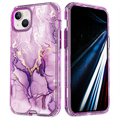 Silikon Hülle Handyhülle Ultra Dünn Flexible Schutzhülle Tasche Vorder und Rückseite 360 Grad Ganzkörper YJ1 für Apple iPhone 14 Plus Violett