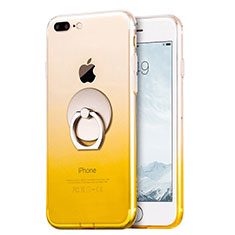 Silikon Hülle Handyhülle Ultra Dünn Schutzhülle Durchsichtig Farbverlauf mit Fingerring Ständer für Apple iPhone 7 Plus Gelb