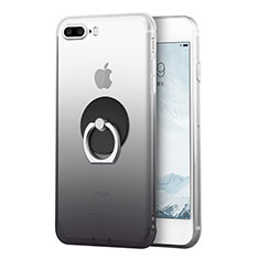 Silikon Hülle Handyhülle Ultra Dünn Schutzhülle Durchsichtig Farbverlauf mit Fingerring Ständer für Apple iPhone 7 Plus Grau