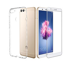 Silikon Hülle Handyhülle Ultra Dünn Schutzhülle Durchsichtig Transparent mit Schutzfolie für Huawei Enjoy 7S Weiß