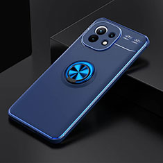 Silikon Hülle Handyhülle Ultra Dünn Schutzhülle Flexible Tasche Silikon mit Magnetisch Fingerring Ständer K01 für Xiaomi Mi 11 Lite 5G NE Blau