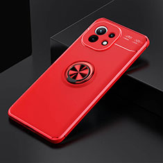 Silikon Hülle Handyhülle Ultra Dünn Schutzhülle Flexible Tasche Silikon mit Magnetisch Fingerring Ständer K01 für Xiaomi Mi 11 Lite 5G NE Rot