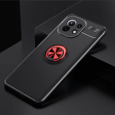 Silikon Hülle Handyhülle Ultra Dünn Schutzhülle Flexible Tasche Silikon mit Magnetisch Fingerring Ständer K01 für Xiaomi Mi 11 Lite 5G NE Rot und Schwarz