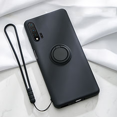 Silikon Hülle Handyhülle Ultra Dünn Schutzhülle Flexible Tasche Silikon mit Magnetisch Fingerring Ständer T01 für Huawei Nova 6 5G Schwarz