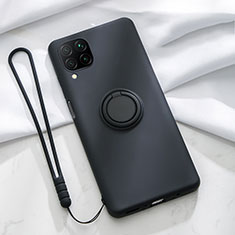 Silikon Hülle Handyhülle Ultra Dünn Schutzhülle Flexible Tasche Silikon mit Magnetisch Fingerring Ständer T01 für Huawei Nova 7i Schwarz