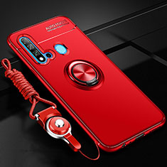 Silikon Hülle Handyhülle Ultra Dünn Schutzhülle Flexible Tasche Silikon mit Magnetisch Fingerring Ständer T01 für Huawei P20 Lite (2019) Rot