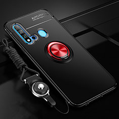 Silikon Hülle Handyhülle Ultra Dünn Schutzhülle Flexible Tasche Silikon mit Magnetisch Fingerring Ständer T01 für Huawei P20 Lite (2019) Rot und Schwarz